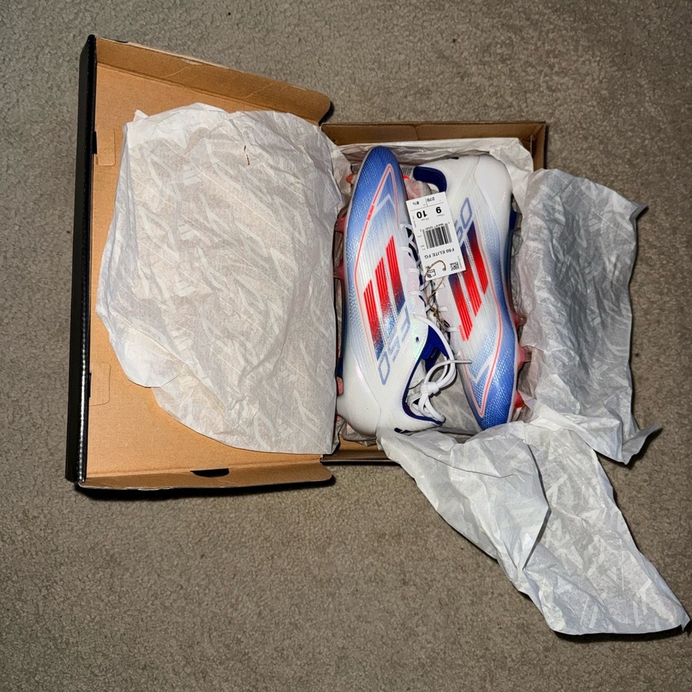 Adidas White and Blue Soccer Cleats